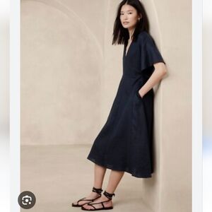 Banana Republic Linen Navy Midi Dress
